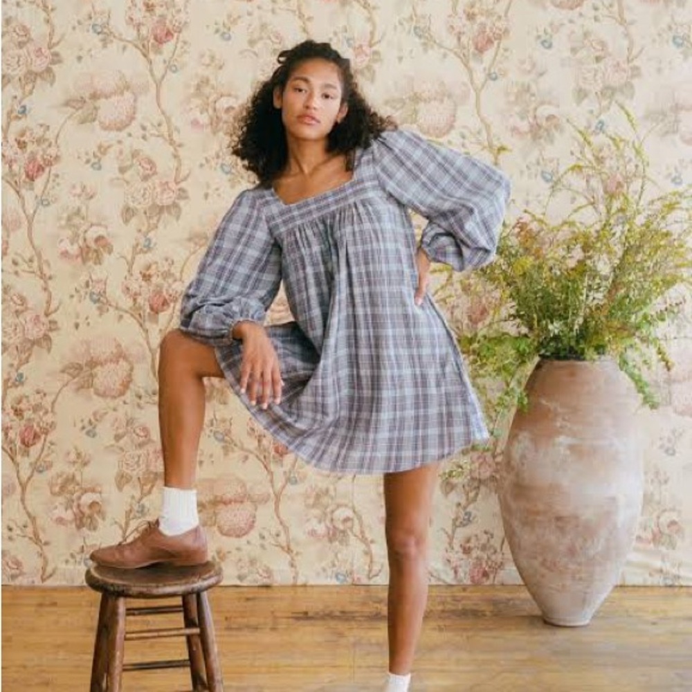 Christy Dawn Sabrina Blue Plaid Mini Dress